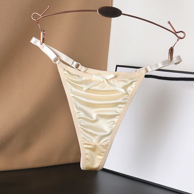 Plusock Silky Satin Bow Thong Panties(4 Packs) - Apricot - L - image 13