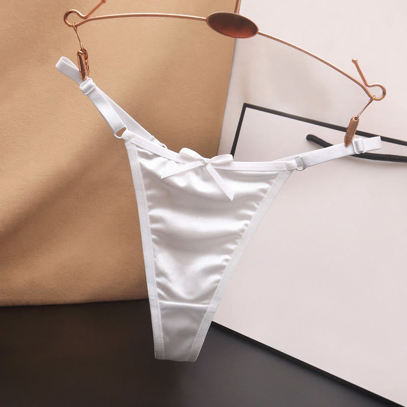 Plusock Silky Satin Bow Thong Panties(4 Packs) - White - L - image 10