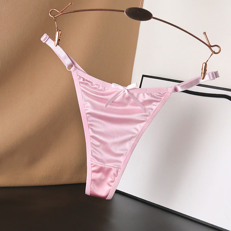 Plusock Silky Satin Bow Thong Panties(4 Packs) - Light Pink - L - image 8
