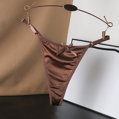 Plusock Silky Satin Bow Thong Panties(4 Packs) - Coffee - L - image 9