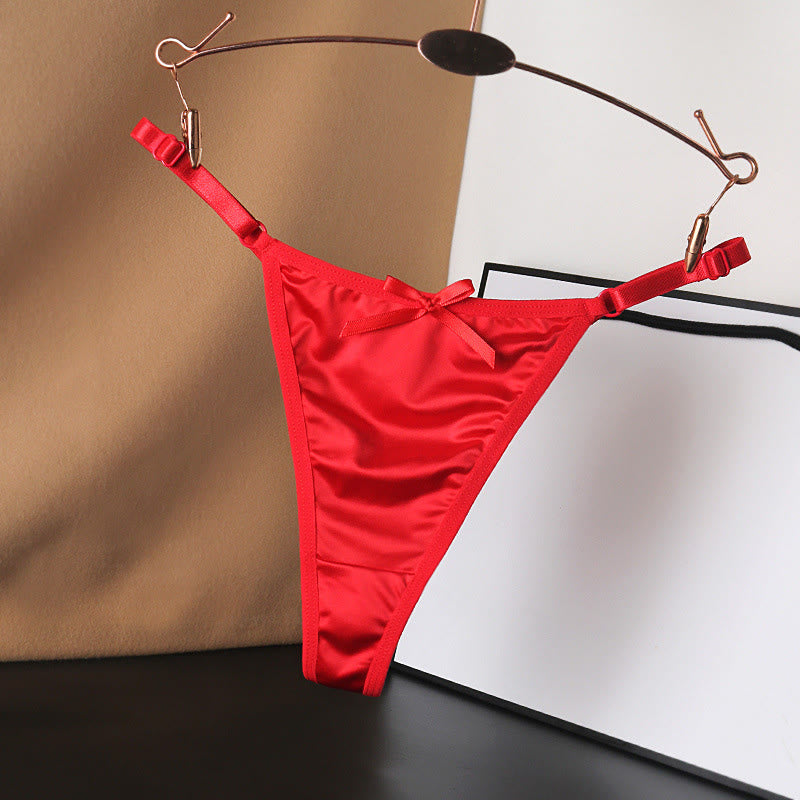 Plusock Silky Satin Bow Thong Panties(4 Packs) - Red - L - image 14