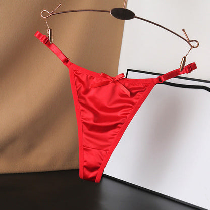 Plusock Silky Satin Bow Thong Panties(4 Packs) - Red - L - image 14
