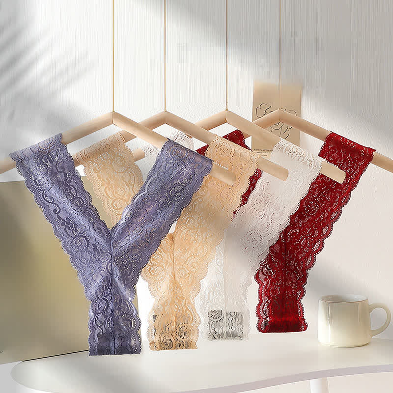 Plusock Romantic Floral Lace Thong Panties(3 Packs) - image 6