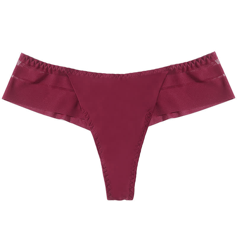 Plusock Lightweight Sheer Mesh Thong Panties(3 Packs) - Wine - XL - image 10
