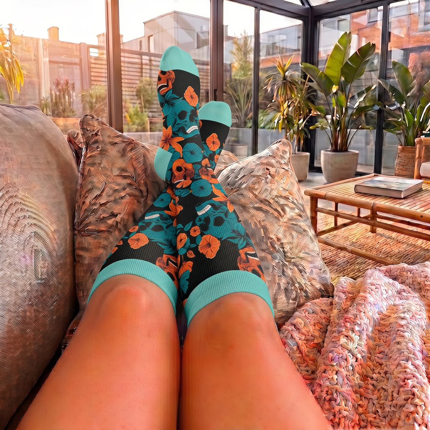 Plusock Plus Size Floral Skull Compression Socks - image 3