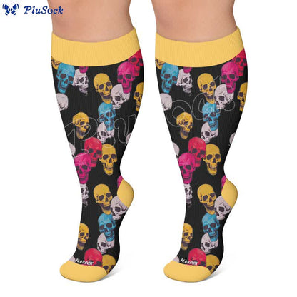 Plusock Plus Size Floral Skull Compression Socks - image 7