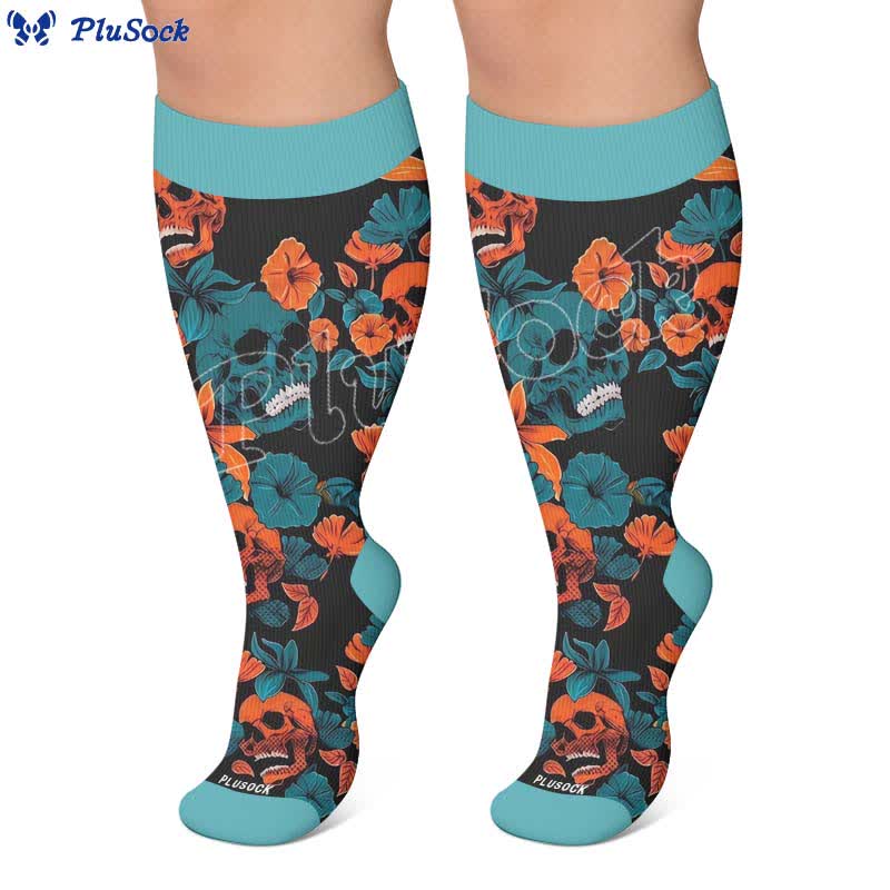 Plusock Plus Size Floral Skull Compression Socks - image 6