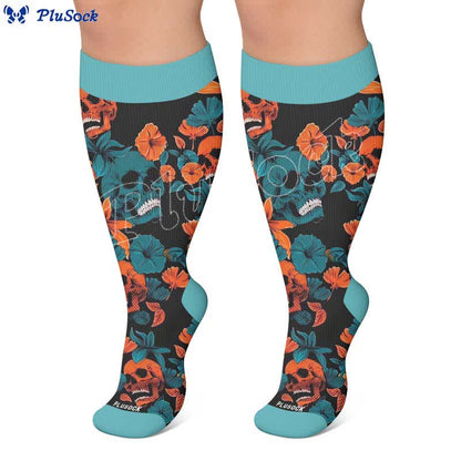 Plusock Plus Size Floral Skull Compression Socks - image 6