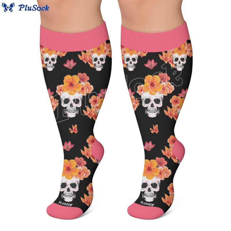 Plusock Plus Size Floral Skull Compression Socks - image 5