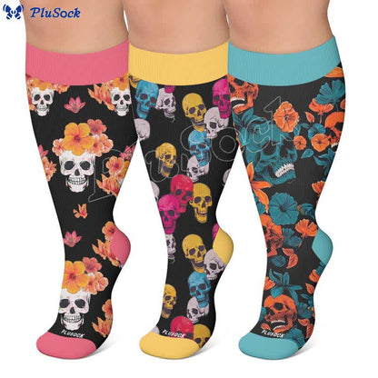Plusock Plus Size Floral Skull Compression Socks - image 0