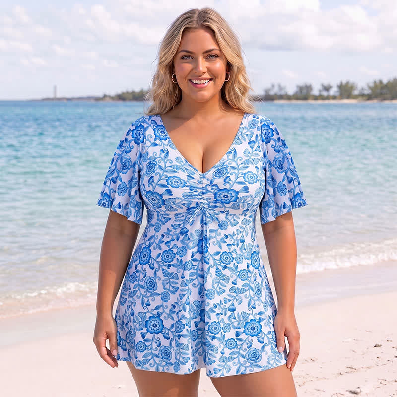 Plusock Tropical Floral Cover Up Swim Dress - B - 5XL - image 4