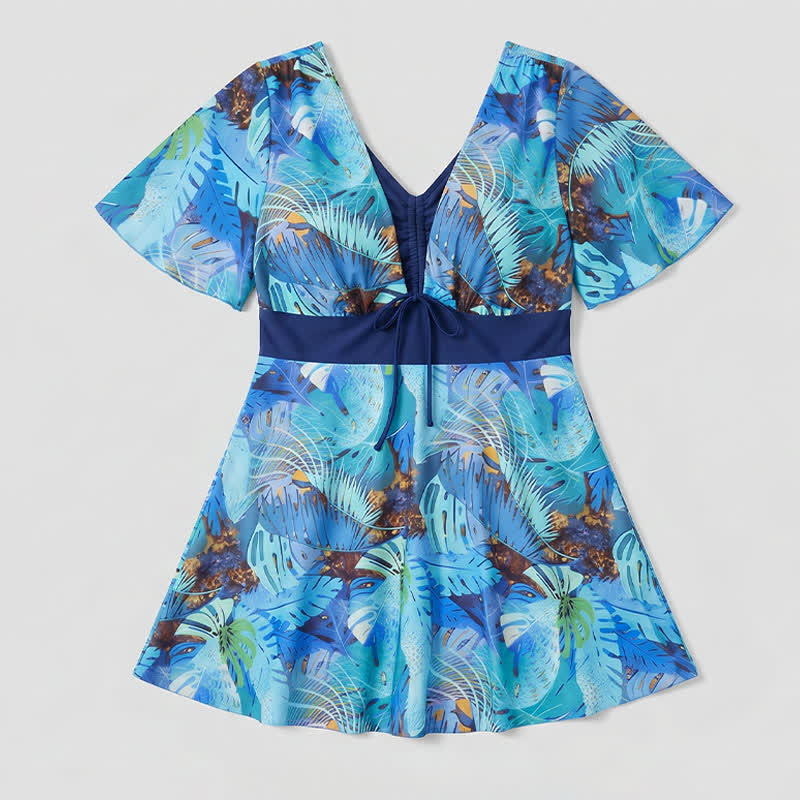 Plusock Tropical Bloom V Neck Open Back Swim Dress - image 12