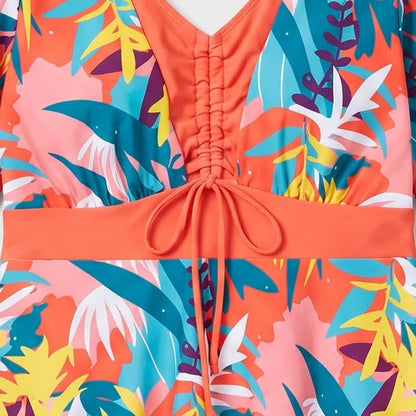 Plusock Tropical Bloom V Neck Open Back Swim Dress - image 13