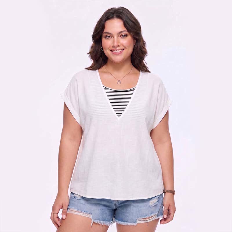 Plusock Plus Size Mesh Back Top - White - 5XL - image 2