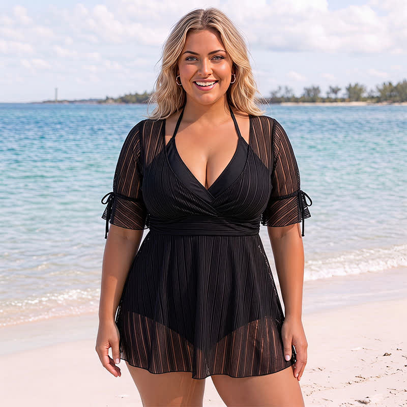Plusock Black Sheer Wrap Swimwear - Black - 4XL - image 0