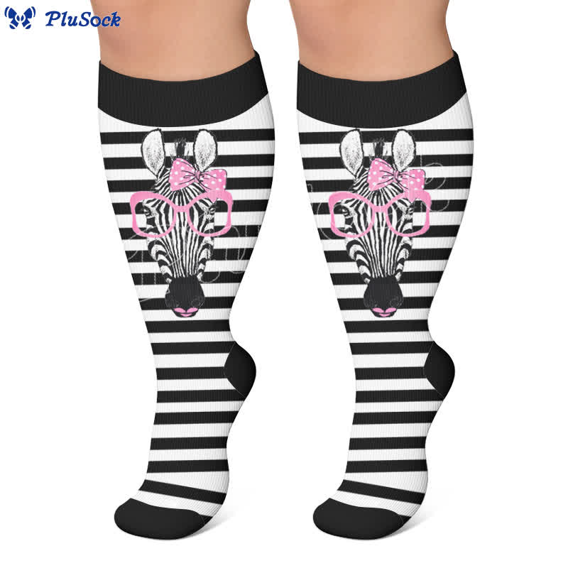 Plusock Plus Size Zebra Bow Stripe Compression Socks - image 5