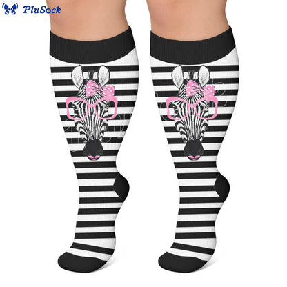Plusock Plus Size Zebra Bow Stripe Compression Socks - image 5