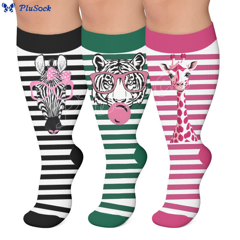 Plusock Plus Size Zebra Bow Stripe Compression Socks - image 0