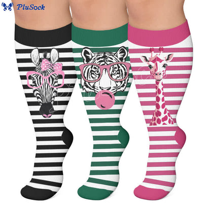 Plusock Plus Size Zebra Bow Stripe Compression Socks - image 0