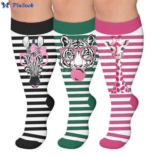 Plusock Plus Size Zebra Bow Stripe Compression Socks - image 0