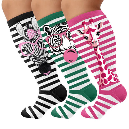 Plusock Plus Size Zebra Bow Stripe Compression Socks - Multicolor(3 Pairs) - 4XL - image 4