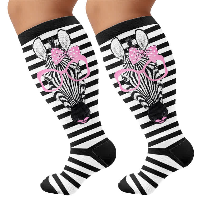 Plusock Plus Size Zebra Bow Stripe Compression Socks - image 8