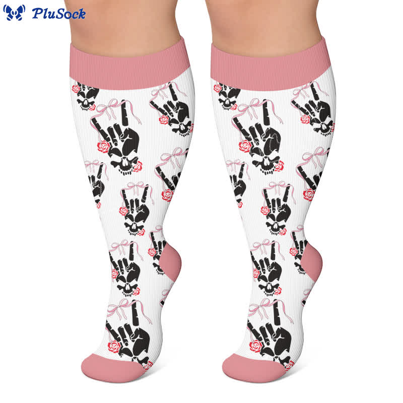 Plusock Plus Size Heart Bow Skull Compression Socks - image 5