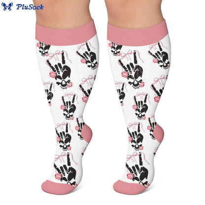 Plusock Plus Size Heart Bow Skull Compression Socks - image 5
