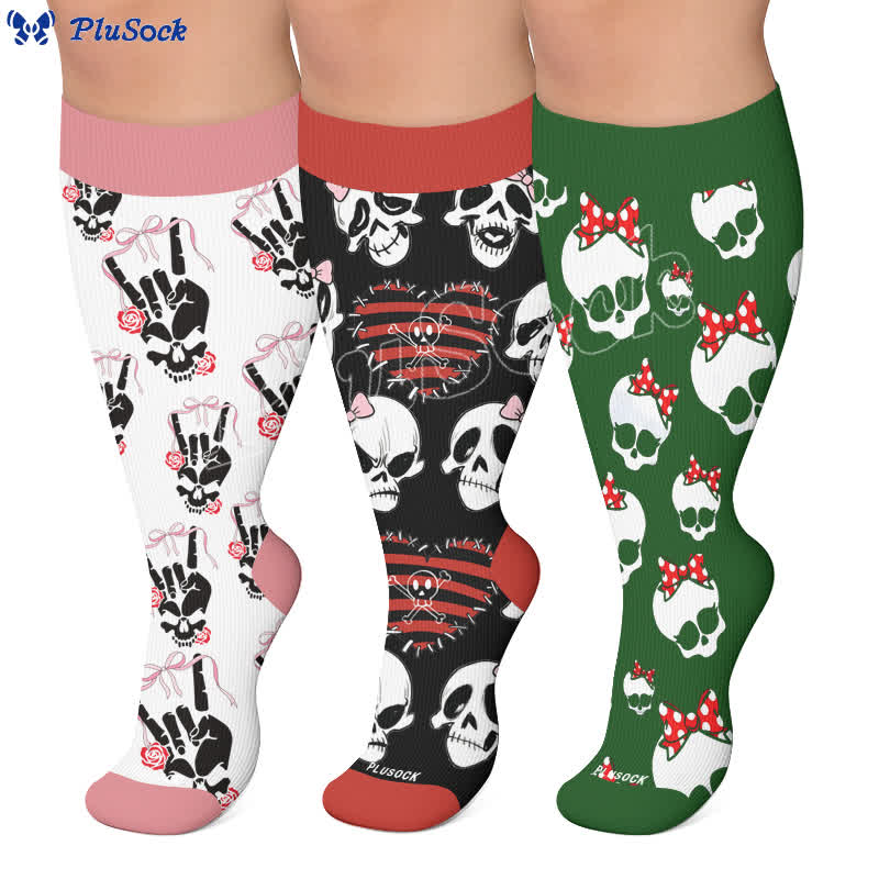 Plusock Plus Size Heart Bow Skull Compression Socks - image 0