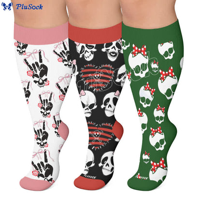 Plusock Plus Size Heart Bow Skull Compression Socks - image 0