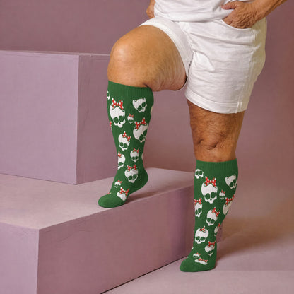 Plusock Plus Size Heart Bow Skull Compression Socks - Green(1 Pair) - 4XL - image 3