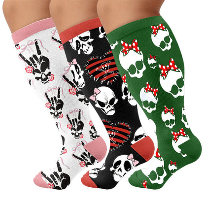Plusock Plus Size Heart Bow Skull Compression Socks - Multicolor(3 Pairs) - 4XL - image 4