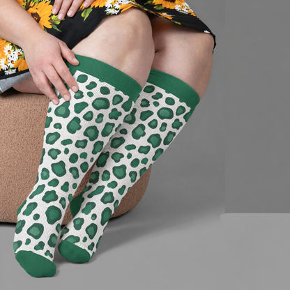 Plusock Plus Size Wild Leopard Compression Socks - Green(1 Pair) - 4XL - image 2