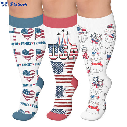 Plusock Plus Size Patriotic Heart Compression Socks - image 0