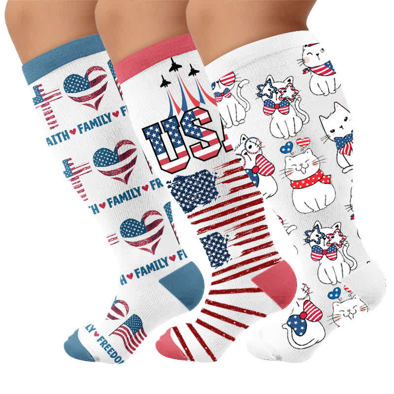 Plusock Plus Size Patriotic Heart Compression Socks - Multicolor(3 Pairs) - 4XL - image 4