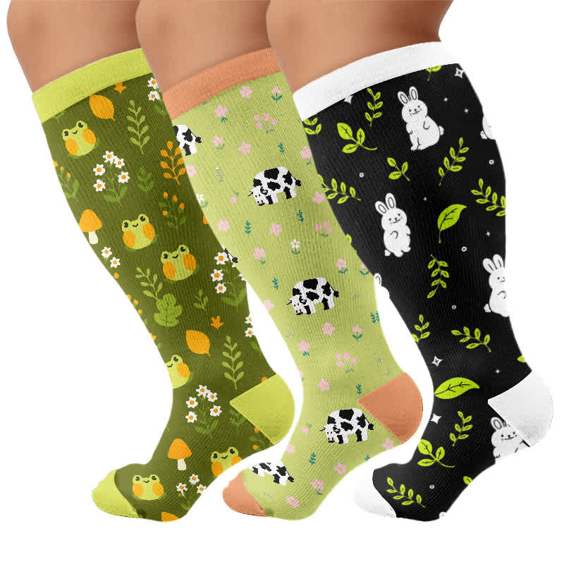 Plusock Plus Size Frog Cow Rabbit Compression Socks - Multicolor(3 Pairs) - 4XL - image 4