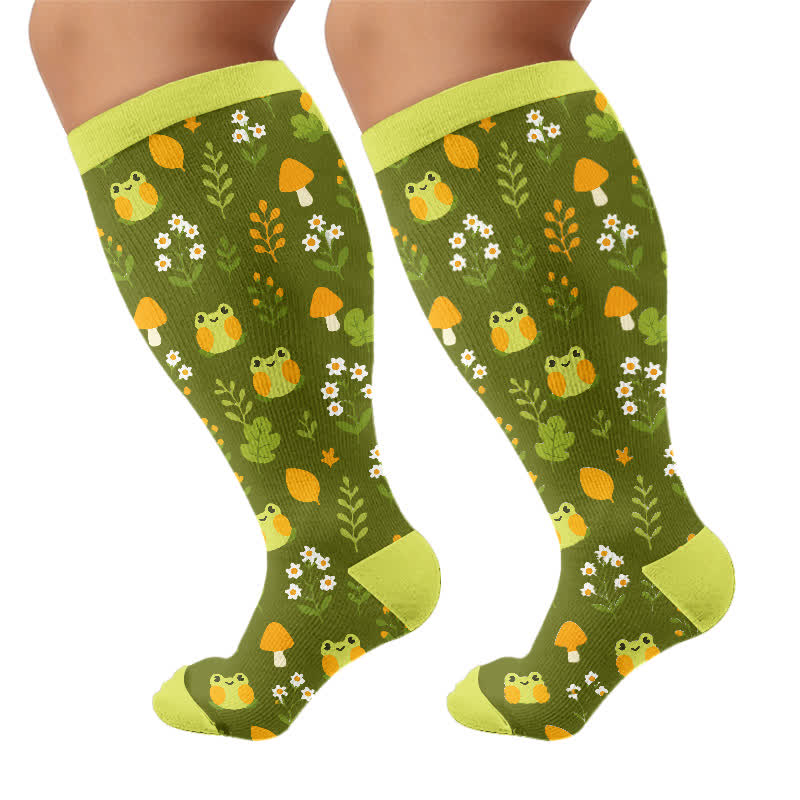 Plusock Plus Size Frog Cow Rabbit Compression Socks - Olive Green(1 Pair) - 4XL - image 8