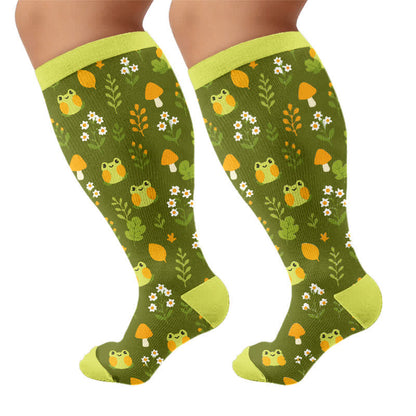 Plusock Plus Size Frog Cow Rabbit Compression Socks - Olive Green(1 Pair) - 4XL - image 8