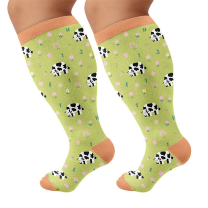 Plusock Plus Size Frog Cow Rabbit Compression Socks - Green(1 Pair) - 4XL - image 9
