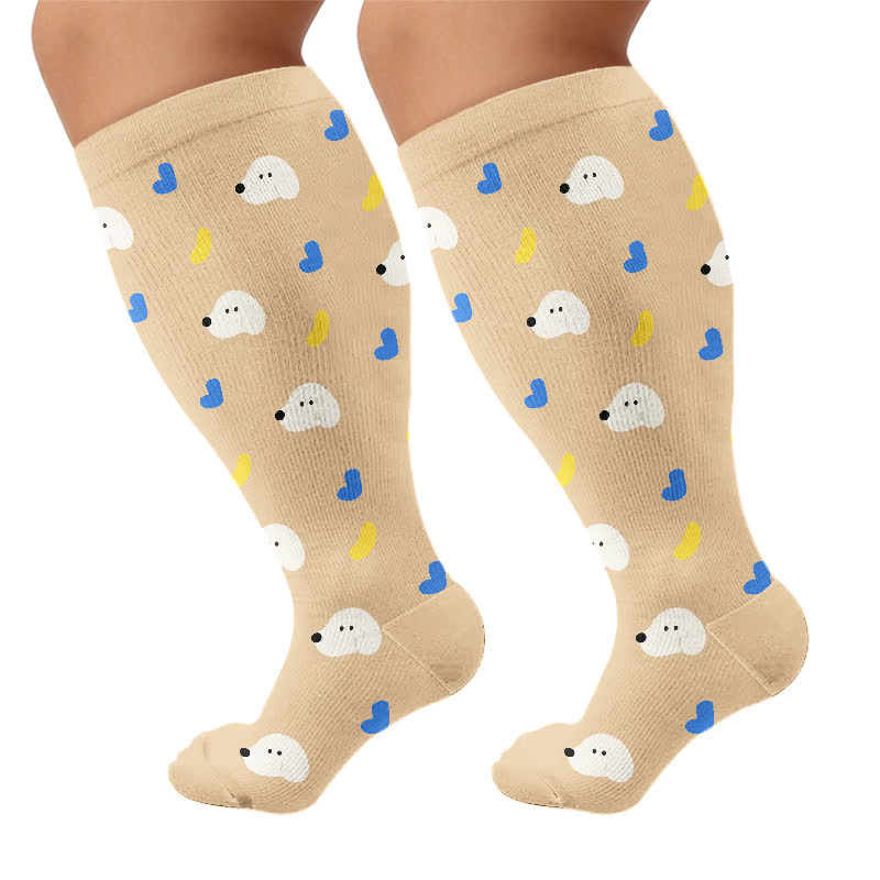 Plusock Plus Size Dalmatian Cat Compression Socks - Khaki(1 Pair) - 4XL - image 10