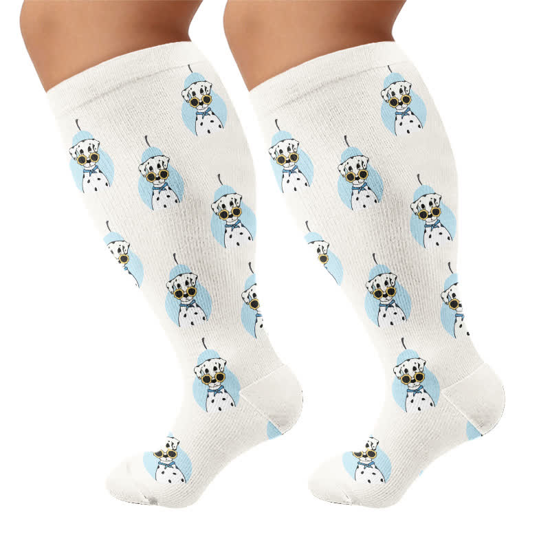 Plusock Plus Size Dalmatian Cat Compression Socks - Beige(1 Pair) - 4XL - image 8