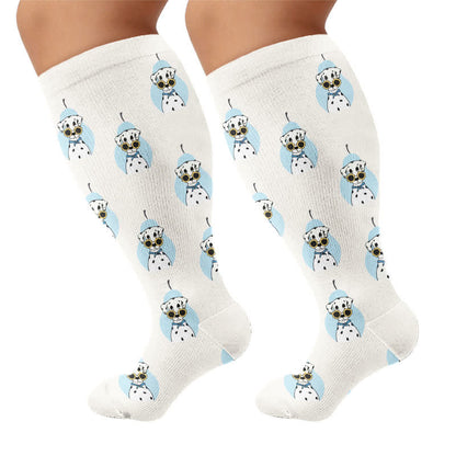Plusock Plus Size Dalmatian Cat Compression Socks - Beige(1 Pair) - 4XL - image 8