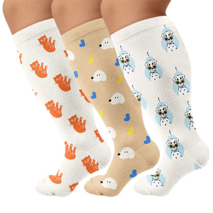 Plusock Plus Size Dalmatian Cat Compression Socks - Multicolor(3 Pairs) - 4XL - image 4