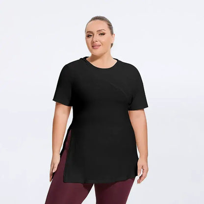 Plusock Plus Size Side-Slit Everyday Top - Black - 4XL - image 2