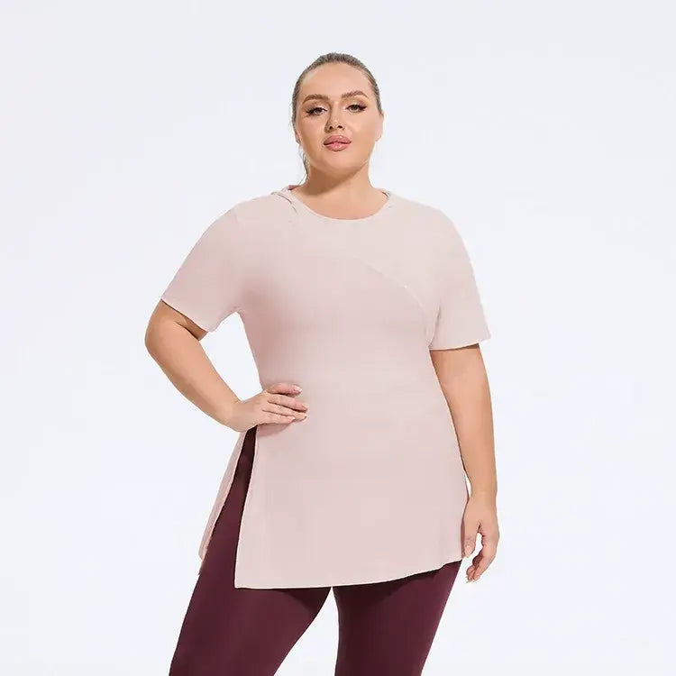 Plusock Plus Size Side-Slit Everyday Top - Pink - 4XL - image 5