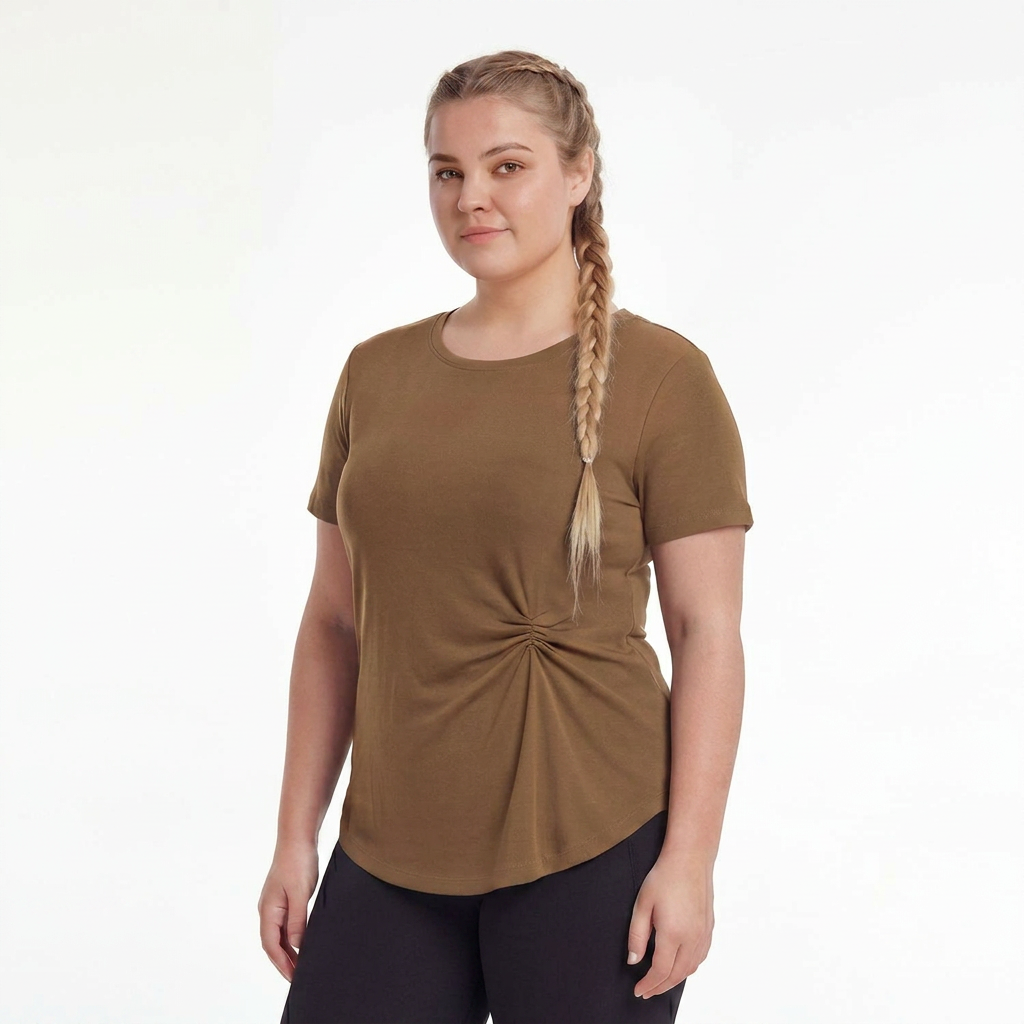 Plusock Plus Size Ruched Side Tee - Brown - 4XL - image 0