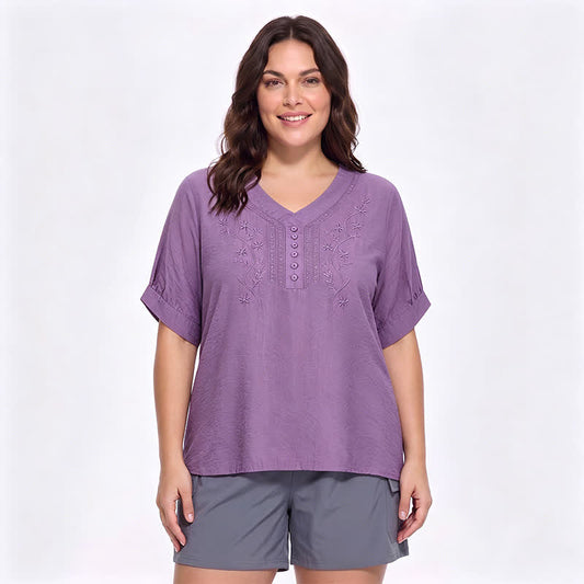 Plusock Plus Size Embroidered Relaxed Blouse - Purple - 5XL - image 0
