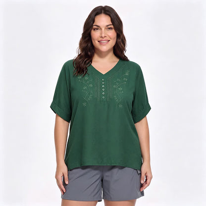 Plusock Plus Size Embroidered Relaxed Blouse - Green - 5XL - image 8