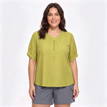 Plusock Plus Size Embroidered Relaxed Blouse - Yellow - 5XL - image 12