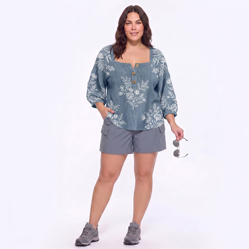 Plusock Plus Size Floral Square Neck Blouse - image 10